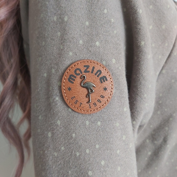 Mazine women's taupe tan green hoodie hooded sweatshirt zip up polkadots - Picture 7 of 16